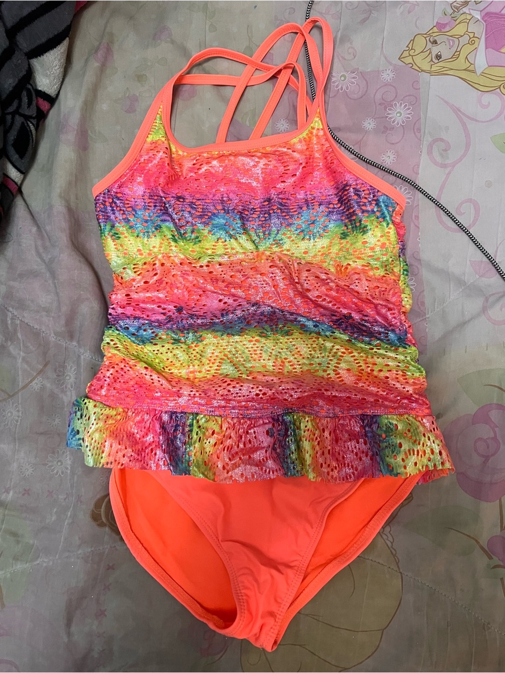 wonder nation Neon Rainbow Ruffle One-Piece Swimsuit - Bright Orange